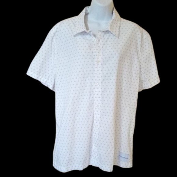 CALVIN KLEIN White Black Button Down Cotton Blouse Shirt XL - Picture 6 of 8